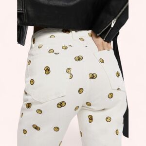 Reformation Mixed Emotions Smiley High Rise Straight Leg Cotton Jeans Sz 24 NWT